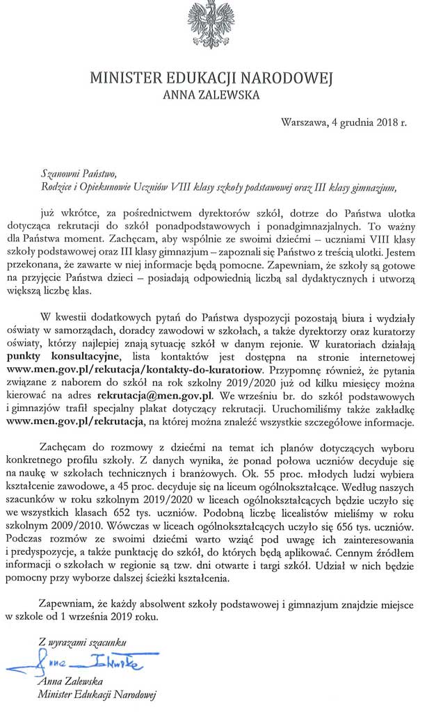 List Minister Edukacji do R